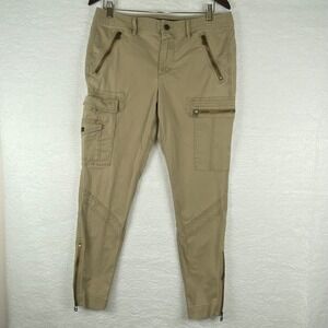 Polo Ralph Lauren Women's 14 Tan Khaki Skinny Cargo Utility Pants Ankle Zip